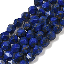 Темно-Синий Синтетическая золотая линия бирюзовые бусы пряди, окрашенные, звезды вырезать круглые бусы, граненые, темно-синий, 8 мм, отверстие : 1.2 мм, около 23 шт / нитка, 7.60'' (19.3 см)