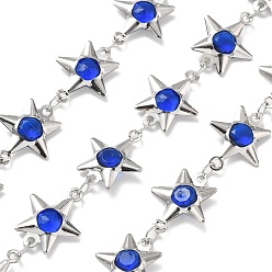 Синий Латунные цепи со стеклянными звеньями, с подвесками в виде звезд и катушкой, долговечный, пайки, без свинца и без кадмия, стойки покрытие, платина, синие, 14x10.5x3 мм