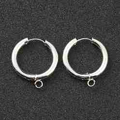 Silver 201 Stainless Steel Huggie Hoop Earring Findings, with Horizontal Loop and 316 Surgical Stainless Steel Pin, Silver, 25x23x3mm, Hole: 2.5mm, Pin: 1mm