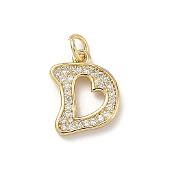 Letter D Латунные микро проложить кубического циркония подвески, без кадмия и без свинца, долговечный, реальный 18 k позолоченный, с целью перехода в кольце, Буква D, 14.5x11.5x2 мм, Перейти кольцо: 5x1 мм, 3 мм внутренним диаметром