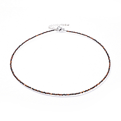 Tiger Eye Natural Tiger Eye Beaded Necklaces, with 304 Stainless Steel Lobster Claw Clasps and Brass Extender Chains, Faceted, 15.8 inch(40.2cm)