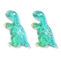 Turquoise Acrylic Pendants, Glitter Powder, Gradient Color, Dinosaur, Turquoise, 29x16x3.5mm, Hole: 1.5mm
