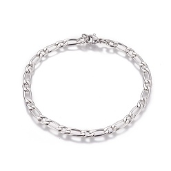 Stainless Steel Color 304 Stainless Steel Figaro Chain Bracelets, with Lobster Claw Clasps, Stainless Steel Color, 7-7/8 inch(20cm)