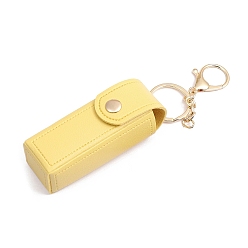 Yellow PU Leather Lipstick Storage Bags, Portable Lip Balm Organizer Holder for Women Ladies, with Light Gold Tone Alloy Keychain, Yellow, Bag: 9x2.5cm