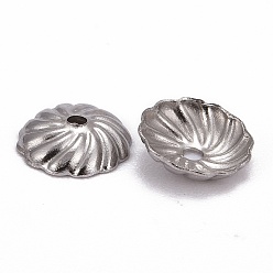 Stainless Steel Color Flower 304 Stainless Steel Bead Caps, Stainless Steel Color, 8x2mm, Hole: 1mm