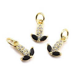 Черный Латунные микро проложить кубического циркония прелести, реальный 18 k позолоченный, без кадмия и без свинца, кукуруза, чёрные, 10.5x8x2 мм, отверстие : 3.8 мм
