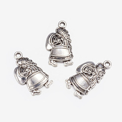 Antique Silver Alloy Pendants, Christmas Santa Claus, Lead Free and Cadmium Free, Antique Silver, 24.9x13x4mm, Hole: 2mm