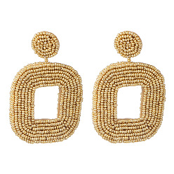 golden Boho Geometric Double-Sided Beaded Earrings with Handmade Ethnic Flair