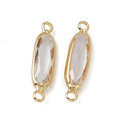 Crystal Transparent K9 Glass Connector Charms, with Light Gold Plated Brass Findings, Faceted, Rectangle Links, Crystal, 22.5x6x3.4mm, Hole: 1.7mm