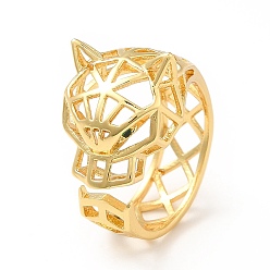 Real 18K Gold Plated Brass Cubic Zirconia Cuff Ring, Open Ring for Women, Origami Style Cheetah, Real 18K Gold Plated, US Size 7 1/4(17.5mm)