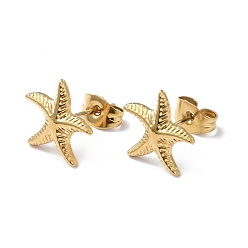 Doré  Placage ionique (ip) 304 boucles d'oreilles étoile de mer en acier inoxydable pour femme, or, 12x11.5mm, pin: 0.8 mm