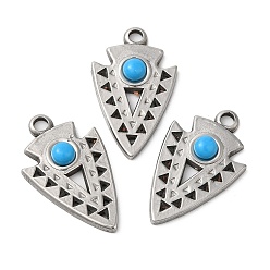 Stainless Steel Color 304 Stainless Steel Pendants, Dart Charms, with Synthetic Turquoise, Stainless Steel Color, 25x15x4mm, Hole: 2.5mm