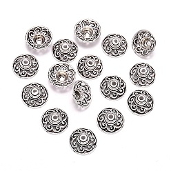 Antique Silver Tibetan Style Hollow Alloy Bead Cones, Flower, Antique Silver, 14.5mm, 20pcs/bag