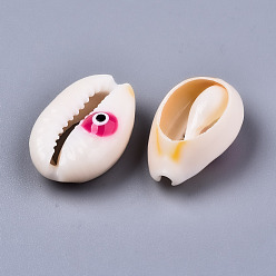 Фуксиновый Бусины из натуральной каури, с эмалью, нет отверстий / незавершенного, злые глаза, красно-фиолетовые, 18~22x13~14x6~8 мм