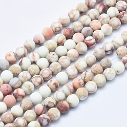 Beige Natural Imperial Jasper Beads Strands, Frosted, Round, Beige, 6mm, Hole: 0.8mm, about 64pcs/strand, 15.7 inch