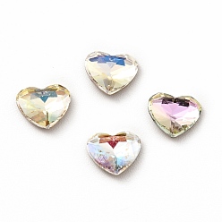 Mixed Color K9 Glass Rhinestone Cabochons, Flat Back & Back Plated, Faceted, Heart, Mixed Color, 6x5x2mm