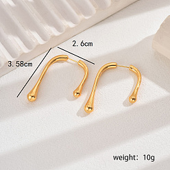 Золотой U-образные латунные серьги-гвоздики, золотые, 35.8x26 мм
