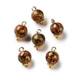 Седло Коричневый Подвески из сплава и стекла, окрашенные аэрозольной краской, круглые подвески, с блеском порошок, золотые, седло коричневый, 16x10.5 мм, отверстие : 2.5 мм