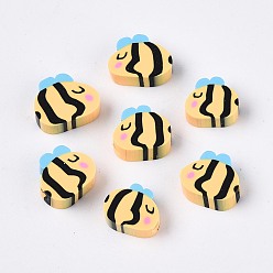 Золотистый Бусины из полимерной глины , Пчелы, золотые, 7~12x8.5~11x4~4.5 мм, отверстие : 1.6 мм