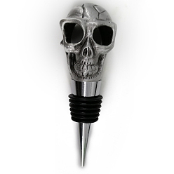 Antique Silver Zinc Alloy Wine Bottle Stoppers, with Silicone, for Winebottle, Skull Head, Antique Silver, 107x42x35mm