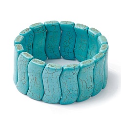 Средний Бирюзовый Эластичные браслеты из окрашенного синтетического бирюзового волнистого бисера, плитка браслет, средне бирюзовый, внутренний диаметр: 2-1/8 дюйм (5.35 см)