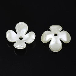 Creamy White 4-Petal ABS Plastic Imitation Pearl Bead Caps, Flower, Creamy White, 10.5x10.5x4.5mm, Hole: 1.5mm