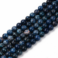 Prussian Blue Natural American Turquoise Beads Strands, Dyed & Heated, Round, Prussian Blue, 6mm, Hole: 1mm, about 59~60pcs/strand, 15-1/8 inch(38.5cm)