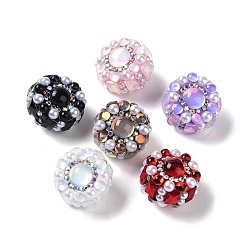 Mixed Color Polymer Clay Rhinestone Beads, with ABS Imitation Pearl, Flat Round, Mixed Color, 20x21x16mm, Hole: 1.8mm