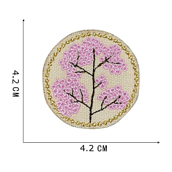 Prune Broderie informatisée polyester coudre sur patchs, accessoires de costumes, plat rond avec motif arbre, prune, 42mm