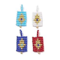 Mixed Color Handmade MIYUKI Round Rocailles Seed Loom Pattern, Rectangle with Hamsa Hand Pendants, Mixed Color, 25x11x2mm, Hole: 2mm