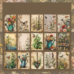 Green 30Pcs 15 Styles Vintage Floral Scrapbook Paper Pads, Flower Plant Paper Sheets for DIY Album Scrapbook, Greeting Card, Background Paper, Green, 140x100x0.1mm, 2pcs/style