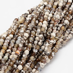 Camel Faceted Natural Agate Round Beads Strands, Dyed, Camel, 4mm, Hole: 1mm, about 92pcs/strand, 15.3 inch