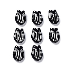 Black Plating Opaque Acrylic Beads, Metal Enlaced, Tulip, Black, 16x11.5x7mm, Hole: 2mm, about 670pcs/500g