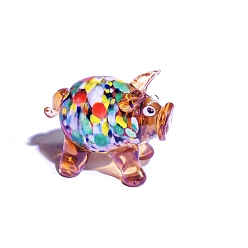Colorful Handmade Lampwork 3D Pig Figurines, for Home Desktop Decoration, Colorful, 40mm