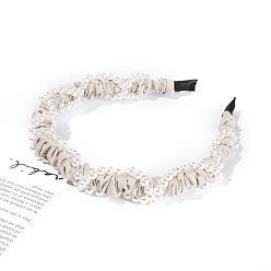 Белый Ткань ленты для волос, с имитацией жемчуга, резинки для волос для женщин девочек, белые, 150x130x20 мм