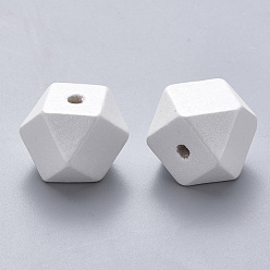Creamy White Painted Natural Wood European Beads, Large Hole Beads, Polygon, Creamy White, 19.5x19.5x20mm, Hole: 4.5mm