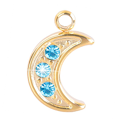Golden 201 Stainless Steel Rhinestone Pendants, Moon Charms, Golden, 12x8x2mm, Hole: 1mm