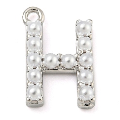 Letter H Подвески из искусственного жемчуга, с фурнитурой из экологически чистой латуни, без свинца и без кадмия, письмо амулеты, Письмо ч, 13.7x9x3 мм, отверстие : 1.4 мм