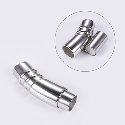 Stainless Steel Color 304 Stainless Steel Magnetic Clasps with Glue-in Ends, Smooth Surface, Column, Stainless Steel Color, 35x11mm, Hole: 8mm