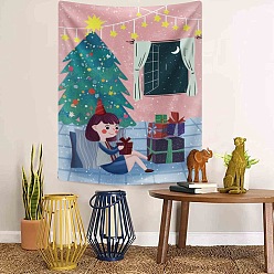 Flamingo Christmas Theme Christmas Tree Pattern Polyester Wall Hanging Tapestry, for Bedroom Living Room Decoration, Rectangle, Flamingo, 950x730mm