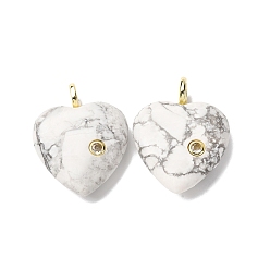 Говлит Природные подвески Говлит, подвески в форме сердца с латунной микропаве из прозрачных кубических цирконий, золотые, 30~32x25x8 мм, отверстие : 1.5 мм