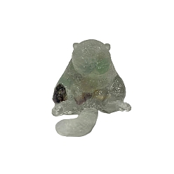 Fluorite Resin Cat Figurines, with Natural Fluorite Chips inside Statues for Home Office Decorations, 25x30x30mm