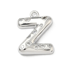 Letter Z Латунные микропаве прозрачные подвески с фианитом, без кадмия и без свинца, долговечный, стойки покрытие, платина, Письмо Z, 21.5x16.5x4.5 мм, отверстие : 1.8 мм