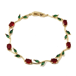 Красный Браслеты из латуни с микропаве и кубическим цирконием в виде листьев, цепочка для женщин, без кадмия и без свинца, реальный 18 k позолоченный, стойки покрытие, долговечный, красные, 8.90 дюйм (22.6 см)