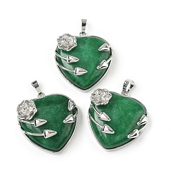 Белый Нефрит Подвески в форме сердца из натурального окрашенного белого нефрита, латунные цветочные обертки для любви, платина, зелёные, 35x32x11.5 мм, отверстие : 8x5 мм