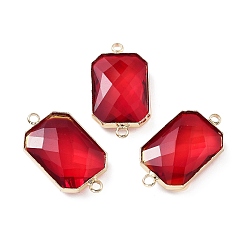 Красный Стойка покрытие латунь паве стекло соединители подвески, прямоугольник ссылки, долговечный, золотые, красные, 13.5x24.5x5.5 мм, отверстие : 1.8 мм