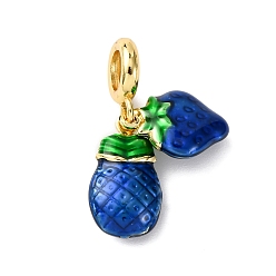 Темно-Синий Латунные эмалированные европейские подвески с подвесками, подвески с большим отверстием в виде ананаса и клубники, долговечный, стойки покрытие, без кадмия и без свинца, реальный 18 k позолоченный, темно-синий, 29 мм, отверстие : 5.5 мм
