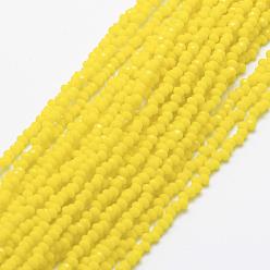 Yellow Opaque Glass Beads Strands, Faceted, Rondelle, Yellow, 2.5x1.5mm, Hole: 0.5mm,about 188~195pcs/strand, 12.9 inch(33cm)