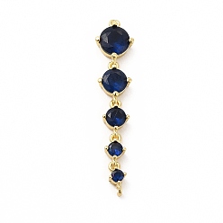 Midnight Blue Rack Plating Brass Pave Cubic Zirconia Connector Charms, Cadmium Free & Lead Free, Five Flat Round Links, Real 18K Gold Plated, Midnight Blue, 36x7.5x3.5mm, Hole: 0.6mm