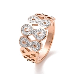 Rose Gold Crystal Rhinestone Infinity Finger Ring, Ion Plating(IP) 304 Stainless Steel Jewelry for Women, Rose Gold, US Size 6~9(16.5~18.9mm)